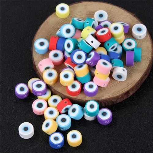 100pcs/lot 5x10mm Round Loose Spacer Beads Evil Eye Beads Clay Spacer Beads For Jewelry Making Bracelet Necklace Charms diy