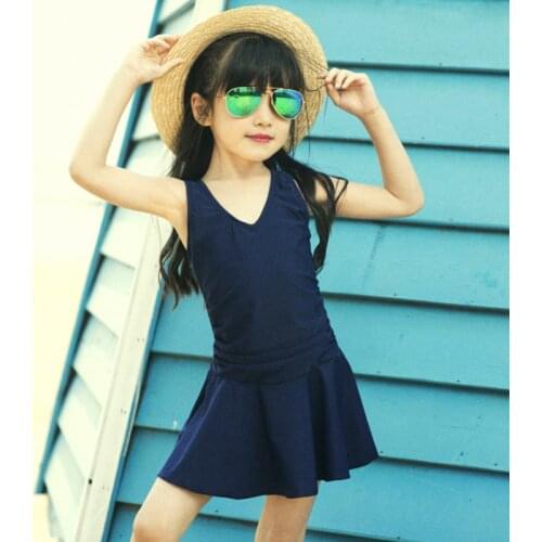 2-15 years old Girls' Spa Bathing Suits Swimwear Bow Conservative Children Swimsuits Pure Color Skirts Kids One Piece Swimsuits