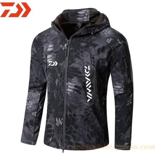 Dawa 2021 New Crepe Fishing Clothing Men Daiwa Waterproof Warm Fishing Clothes Camouflage Hooded Fishing Jacket Winter Clothing