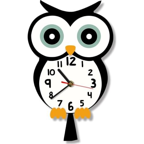 Eagle Owl Cute Cartoon Animal Design Print Wall Clock Colorful Baby Owl Quiet Wall Watch Home Art Bedroom Living Dorm Room Decor