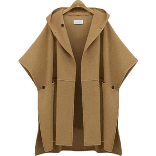 Plus Size fashion ponchos and womens capes hooded batwing sleeves cloak woolen coat outerwear