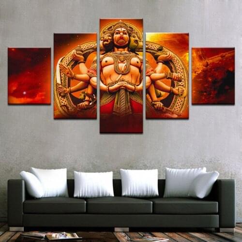 Modular Canvas Pictures Home Decor HD Prints Poster 5 Piece India Monkey God Hanuman Painting For Living Room Wall Art Framework