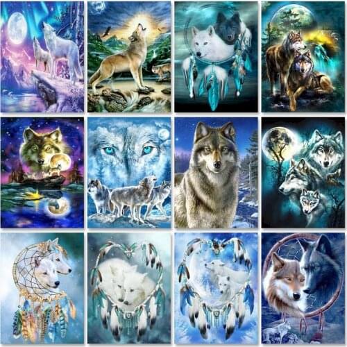 GATYZTORY 60x75cm Frame Diy Paint By Numbers Kits Acrylic Wall Art Home Decors Wolf Animals Coloring By Numbers For Diy Gift