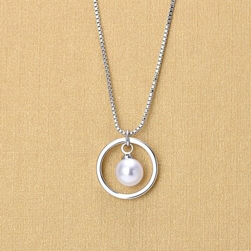 New Collection Women 925 Sterling Silver Cicle Round Pearl Pendant Necklaces