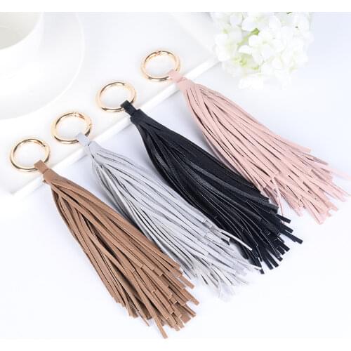 New Fashion Tassel Key Chain Women Cute Tassel KeyChain Bag Accessory PU Leather Tassels Car Key Ring Fringe Jewelry