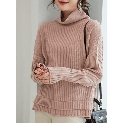 2019 new 100% pure wool turtleneck sweater women loose Korean autumn and winter new sweater pullover sweater