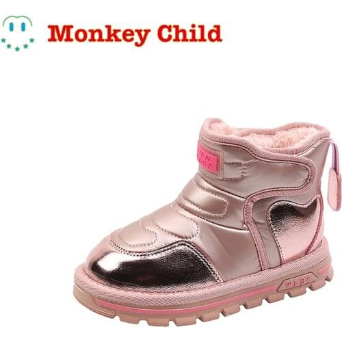 2021 New style Girls Boots Snow boots Boy Cotton boots Winter Anti-skid Flocking Thickening Children Silver Cotton