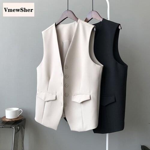 VmewSher New Fashion Office Wear Button-up Fitted Waistcoat Solid Vintage Deep V Neck Sleeveless Female Vest Outerwear Chic Tops