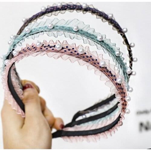 New pearl mesh gauze fashion womens Headband Multicolor cute girls hair accessories Speck pattern Dress up Styling Accessories