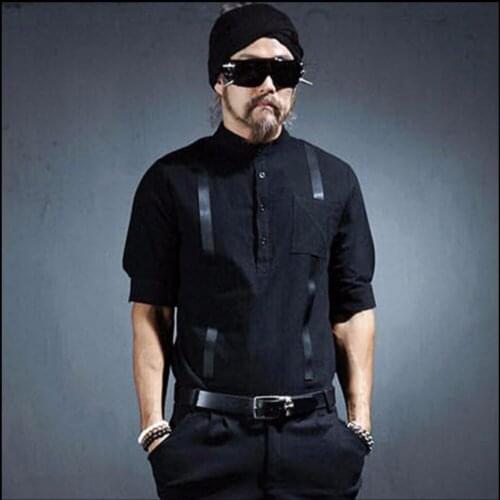 Original Design Summer Men New Personality Tide Half Sleeve Linen Shirt Hairstylist Nightclub Clothing Singer Stage Costumes