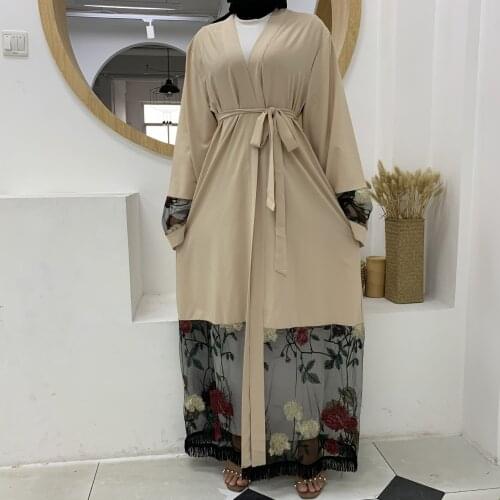Opened muslim abayas Luxurious embroidery muslim peignoir robes female full length cardigan Abaya Muslim Dress Robes F1646