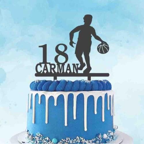 Personalized Basketball Cake Topper Custom Name Age Boy Playing Basketball Silhouette For Kids Birthday Party Cake Decoration