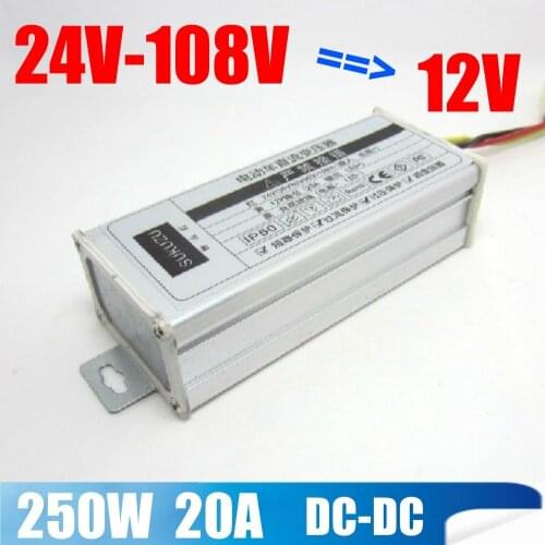 108v 96v 80v 72v 64v 48v 36v 24v to 12v DC-DC Voltage Step down transformer converter power inverter adapter 250W 20A regulator