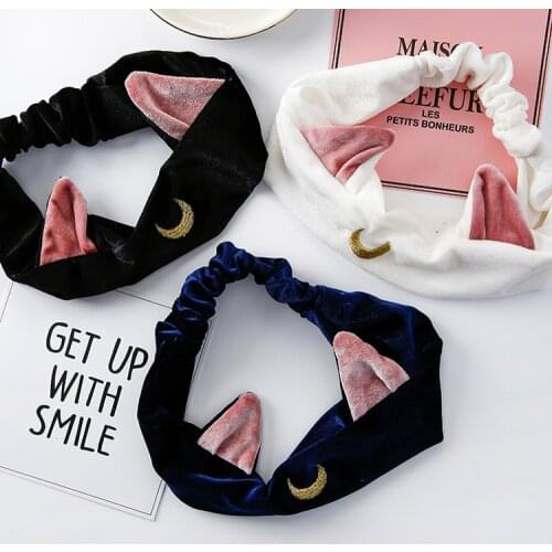 Anime Sailor Moon Cosplay Cute Cat Ears Headband With Face Wash Makeup Yoga Headband Girls Headband