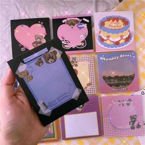 Korean Ins Retro Kawaii Cartoon Cake Bear Series Notepad Note Book Sticky Notes Learning Stationery Children Gift Note Paper