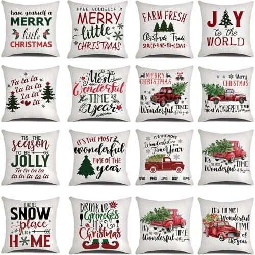 Christmas Pillowcase Linen Sofa Cover Cushion Cover Printing Throw Pillow Family Cushion Cover Hotel Coffee Bar Home Decor