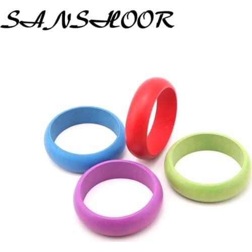 SANSHOOR 2.2cm Width Round Wooden Bangles Bracelet Colorful Hand-painted Ethnic Vintage Jewelry As Women Valentine Gifts 4Pcs