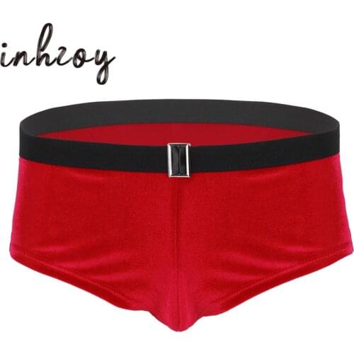 Sexy Men Lingerie Red Soft Velvet Boxer Shorts Hot Panties Holiday Party Fancy Costume Christmas Underwear Xmas Rave Underpants