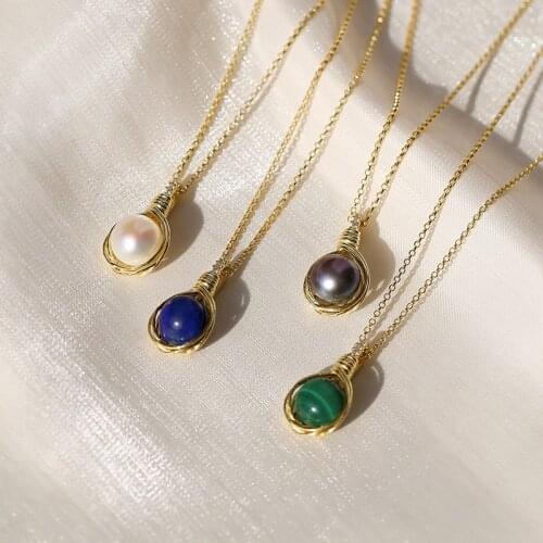 SLJELY Fashion 925 Sterling Silver Gold Color Intemporel White / Grey Pearl Natural Stone Pendant Necklace Women Fine Jewelry