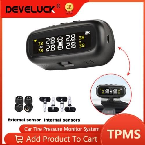 Solar TPMS Car Tire Pressure Alarm Monitor System Real Time Monitor Temperature Warning Intelligent Slarm 4 Sensors LED Display