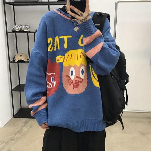 Funny Printed Couple Sweater 2020 Autumn Winter Pullovers Mens Fashion Casual Oversize Streetwear Male Clothing