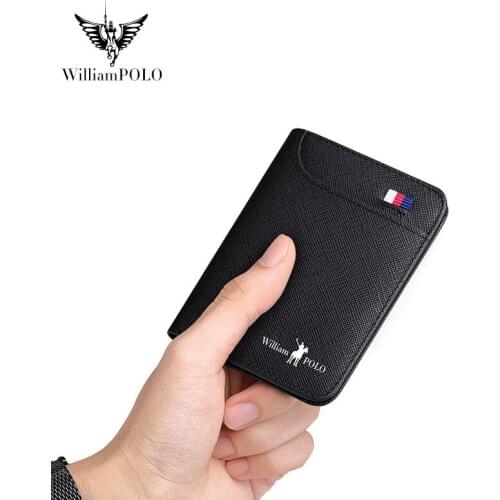 WILLIAMPOLO Ultra-thin wallet mens leather short compact ID bag bank card wallet men
