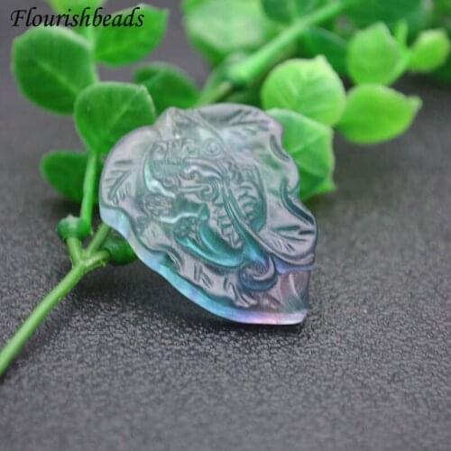 High Quality Natural Colorful Fluorite Stone Carved Chinese Mascot Leaf Shape Lucky Pendant for Necklace Fashion Jewlery 5pcs