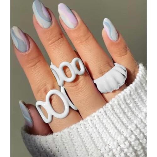 2021 Korea New White Color Chain Rings for Women Girls Dripping Oil Hand-painted Geometric Open Rings Aesthetic Jewelry Gift