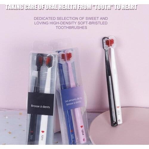 2Pcs/Set Toothbrush Heart Shape Ergonomics Handle Portable Soft Bristle Black White Heart Couple Toothbrush for Home