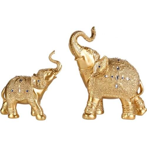 2Pcs/Set Animal Statue Eco-friendly Fadeless Resin Desktop Elephant Statue Decor for Home Office Ornaments Decor Accessories