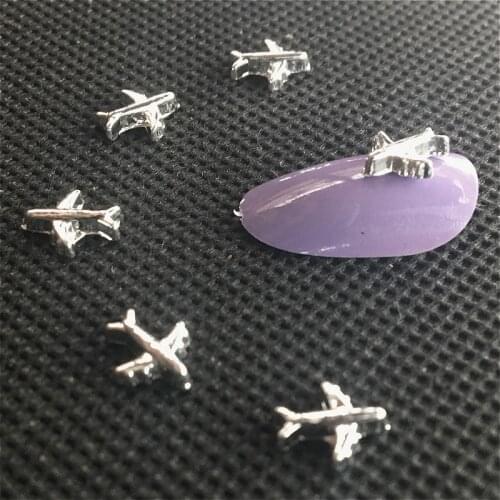 40Pcs Airplane 3d Nail Art Accessories Silver Charms Decorations Kawaii Plane Studs Manicure Dekor Larger Metal Glitter Manicure
