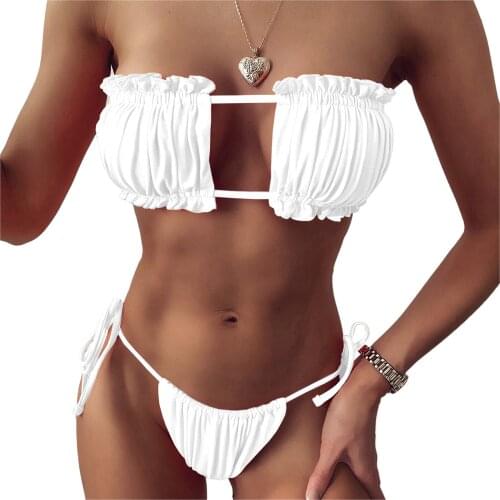 BIKINX Womens Sexy Bandeau Thong Bikini Set Tie Side Bottom Two Piece Swimsuit Bathing Suit