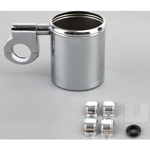Artudatech Cup/Drink Holder Chrome Handlebar Mount For 7/8" To 1-1/4" Bars Motorcycle Cafe Racer Accessories