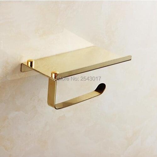 Stainless Steel 304 Toilet Paper Holder with Phone Rack Wall Mounted High Quality Golden Finish Kitchen Tissue Boxes ZR2337