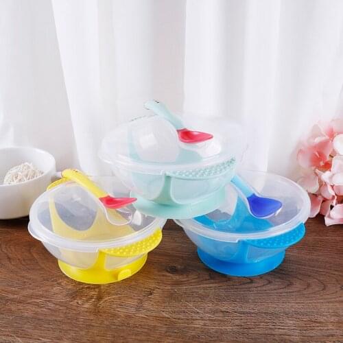 Child Temperature Sensing Feeding Spoon Tableware Food Bowl Learning Dishes Service Plate/Tray Suction Cup Baby Dinnerware Set