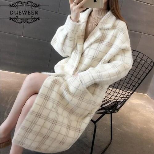 Wool Blends Women Thickening Plaid Winter Turn-Down Collar Womens Outwear Fashion Loose All-match Cute Leisure Ins Large Pocket