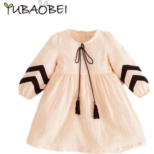 Korean style tassel spring fall baby teens girls cotton dress kids princess costume 3-12 yrs toddler girls vintage party frocks