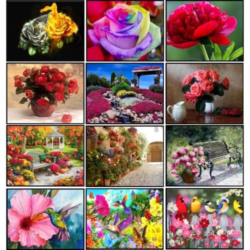 5D diamond painting rose vase DIY decorative diamond painting bird flower cross stitch garden diamond embroidery home decoration