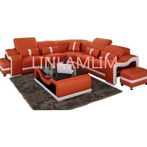 Living room Sofa set диван мебель кровать muebles de sala L shape genuine leather sofa cama puff asiento + centro coffee table