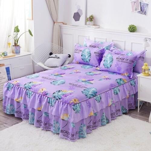 3PC Elegant Floral Fitted Sheet Cover Pastoral Bed Skirt Solid Bed Cover Sheets Bed Bedspread Lace Bed Sheet Home Bedding Decor