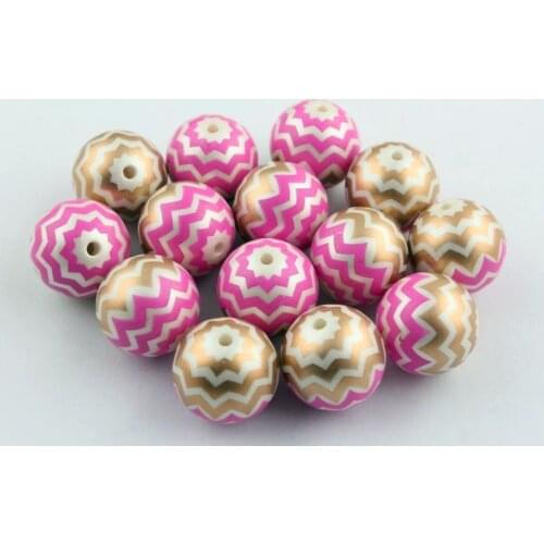 Kwoi vita Hotpink/gold color 20mm 100ocs/lot acrylic zig zag chevron print wave jewelry beads,chunky Imitation pearl beads