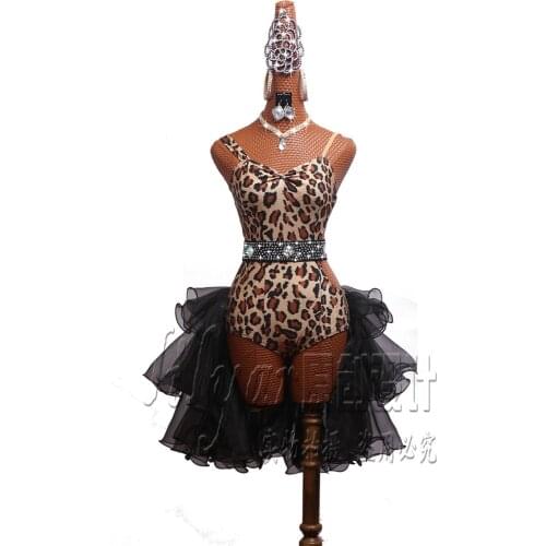 Latin costume Dance Dress Adults Sleeveless New Dress Performance Dress Sexy Suit ChaCha Samba Leopard print rumba dance dress