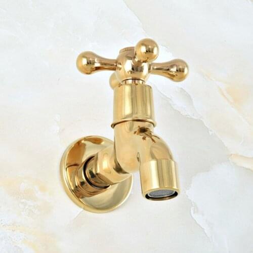 Gold Color Brass Wall Mount Mop Pool Outdoor Garden Faucet Laundry Sink Water Tap Dav142