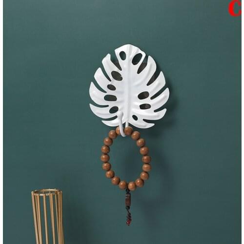 Metal Wall Hook Creatives Leaf Shaped Coat Key No-punch Holder Rack For Bedroom Living Room VC