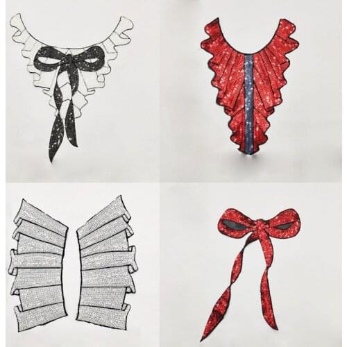 Fashion women Sequined Beaded Knitted Cloth Ribbon Fake Collar Choker Necklaces Clothing Accessories Patch