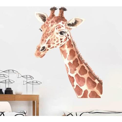 Cartoon Giraffe Head Wall Stickers for Kids Room Bedroom Decoration Rridge Decorative Sticker Removable Vinyl Decals Home Decor