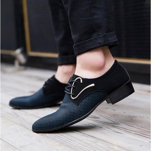 Mens Fashion Casual Business Pointed Leather Shoes Man Spring / Summer Sneakers ( Black, Blue )