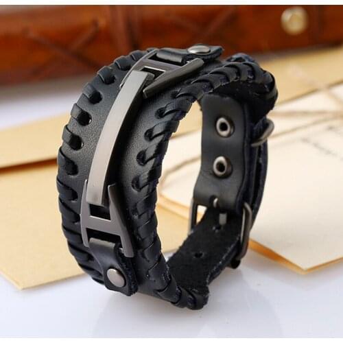 Men/Women Leather Bracelets Hand Woven Vintage Studded Classic Genuine Bracelet Hand Charm Multilayer Magnet Handmade Gift