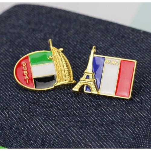 National World Flag Brooch Love Stars France Eiffel Tower Italy Dubai Architecture Pin Flags Neckline Suit Jewelry Accessories