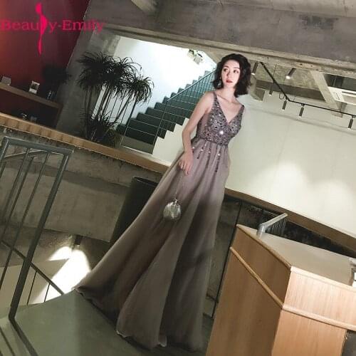New Arrival Luxurious Sequined Evening Dress Long Charming Sleeveless Open Back A line Formal Party Dress with High Side Split